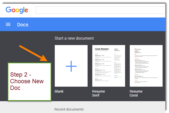 Step 2 open new doc