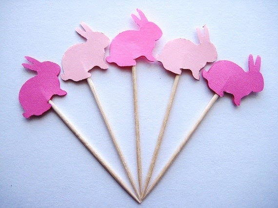 24  Mixed Pink Bunny Party Picks - Cupcake Toppers - Toothpicks - Food Picks - die cut punch FP256