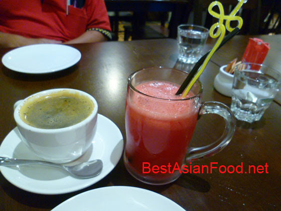 watermelon juice and cappuccino