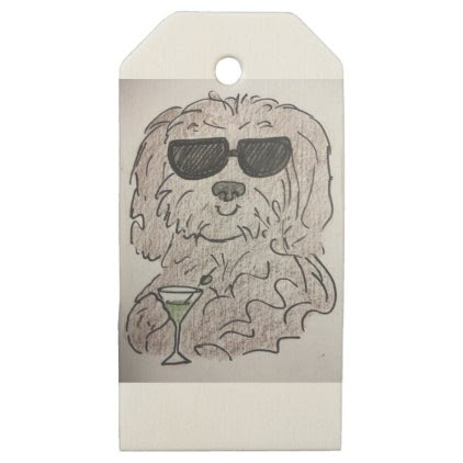 Havanese dog martini wooden gift tags