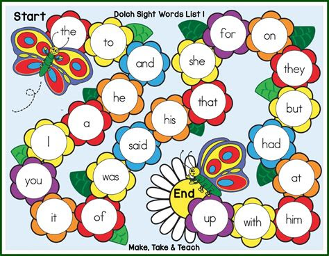 Free printable sight word games for preschool, kindergarten, first grade, second grade, and third grade students. spring themed sight word game boards make take teach