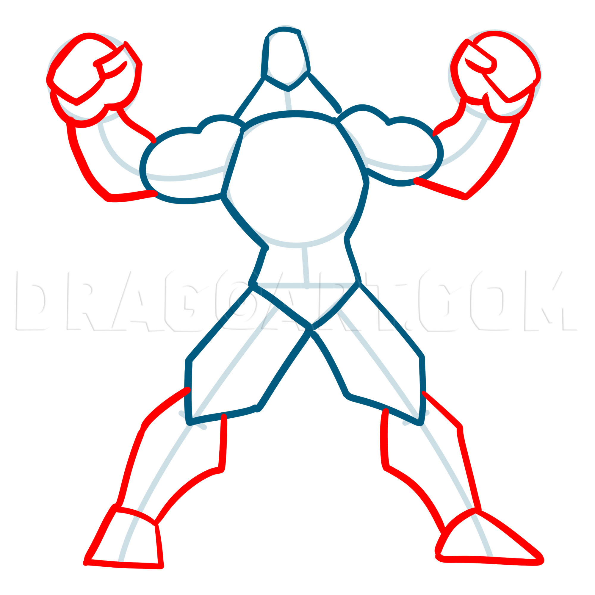 how to draw muscles step 8 Then, draw a rectangle using the horizontal line in the circle as the top line.