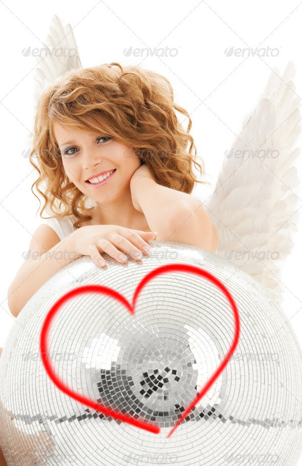 happy teenage angel girl with disco ball (Misc) Photo Download