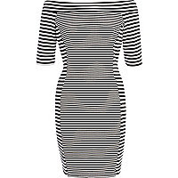 Black mixed stripe bardot bodycon dress
