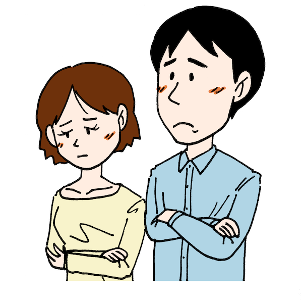 腕を組んで困った顔をしている若い男女イラスト 無料イラスト配布サイトマンガトップ