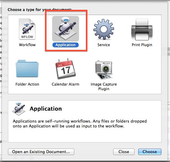 Create a new application in Automator