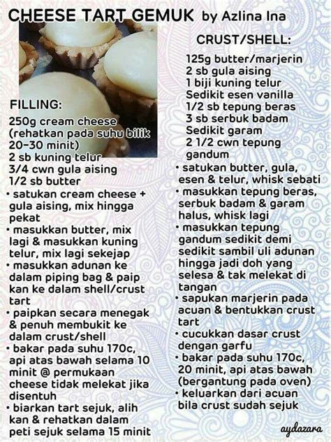cheese tart moncet airtangan azlina ina   resepi