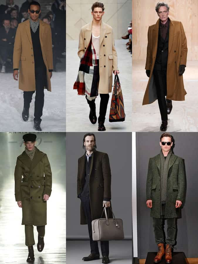 Men's Camel and Military Green Overcoats on the AW14 Menswear Runways