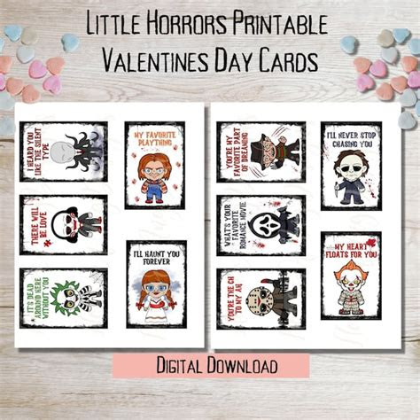 1 high res pdf (300 dpi) containing following 7 total pages: horror printable valentine cards etsy