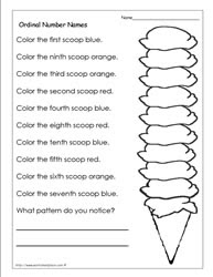 Ordinal Numbers to 10 Worksheets