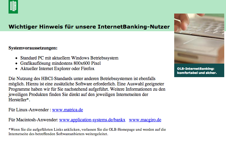 Bye Bye Oldenburgische Landesbank Olb Onlinebanking Mit Os X Nicht Nutzbar Www Tagestexte De
