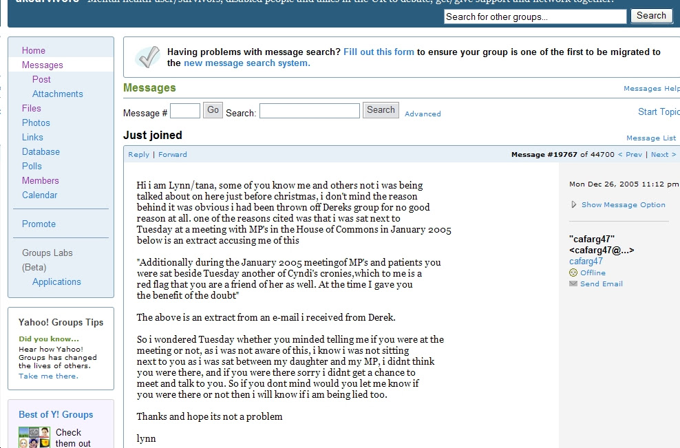 I was even used as an excuse to ban members from Derek Scotts SUG / OSSG – like Tana in December 20