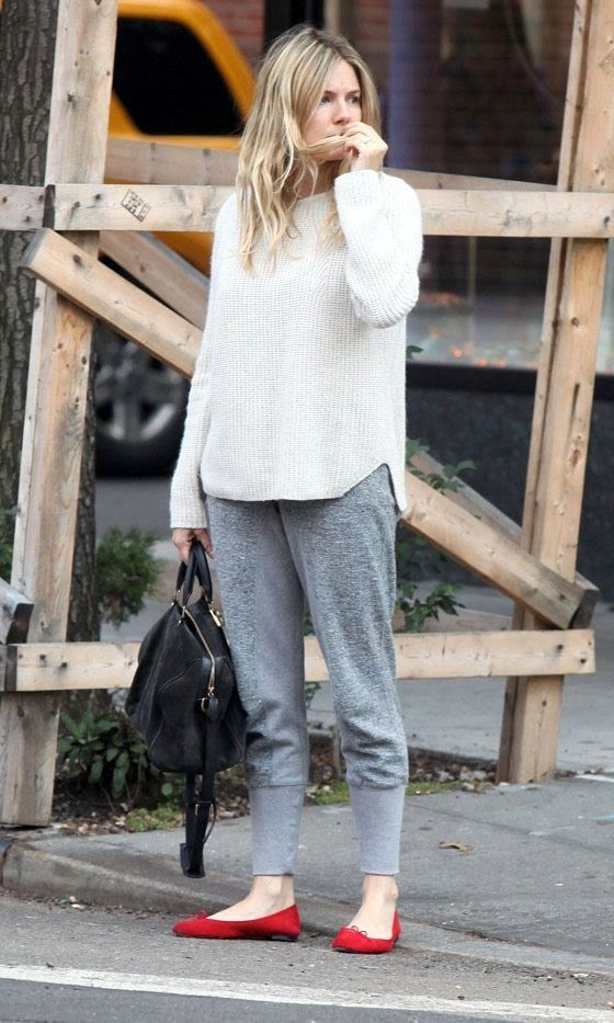 Le Fashion Blog Sienna Miller Wavy Hair White Ribbed Sweater Grey Sweat Pants Black Sofia Coppola Suede Bag Red Flats Celebrity Style photo Le-Fashion-Blog-Sienna-Miller-Wavy-Hair-White-Ribbed-Sweater-Grey-Sweat-Pants-Black-Sofia-Coppola-Suede-Bag-Red-Flats-Celebrity-Style.jpg