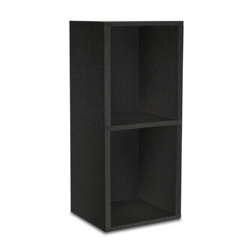 Way Basics Eco Storage Cube Plus 2-Shelf Storage Unit, Black Wood Grain