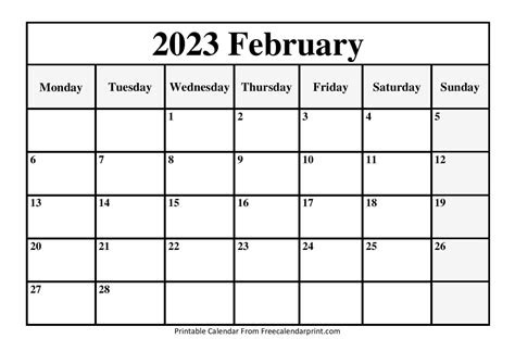 Plan your month and get organized with our free blank monthly calendars in a range of . february 2023 calendar printable pdf blank templates