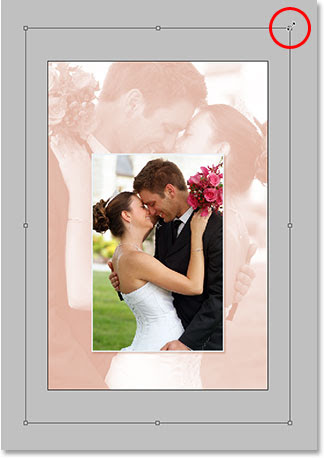 Enlarging the background image with the Free Transform command in Photoshop.