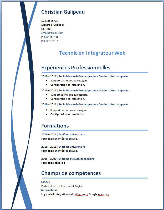 Modele Cv Vierge Word Gratuit