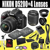 Nikon D5200 24.1 MP CMOS Digital SLR with 18-55mm f/3.5-5.6 AF-S DX VR NIKKOR Zoom Lens + Nikon 55-200mm f/4-5.6G ED IF AF-S DX Zoom-Nikkor Lens + TWO EN-EL14 Replacement Lithium Ion Battery w/ External Rapid Charger + 32GB SDHC Class 10 Memory Card + 52mm Wide Angle / Telephoto Lens + 52mm 3 Piece Filter Kit + Mini HDMI Cable + Carrying Case + Full Size Tripod + SDHC Card USB Reader + Memory Card Wallet + Deluxe Starter DavisMAX Bundle