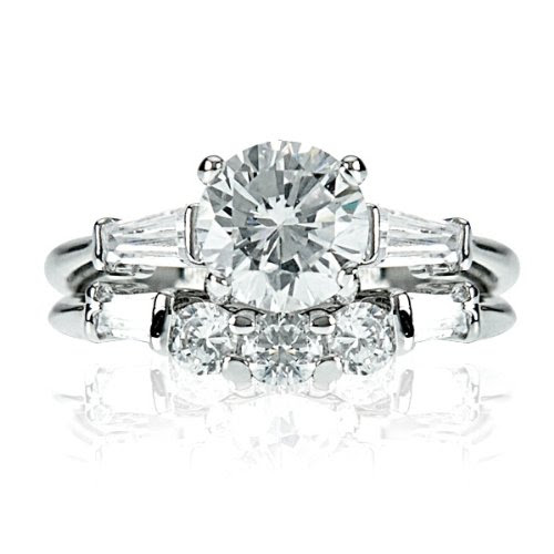 1.5 ct Round Cubic Zirconia cz Bridal Wedding Ring Set Platinum plated (10)