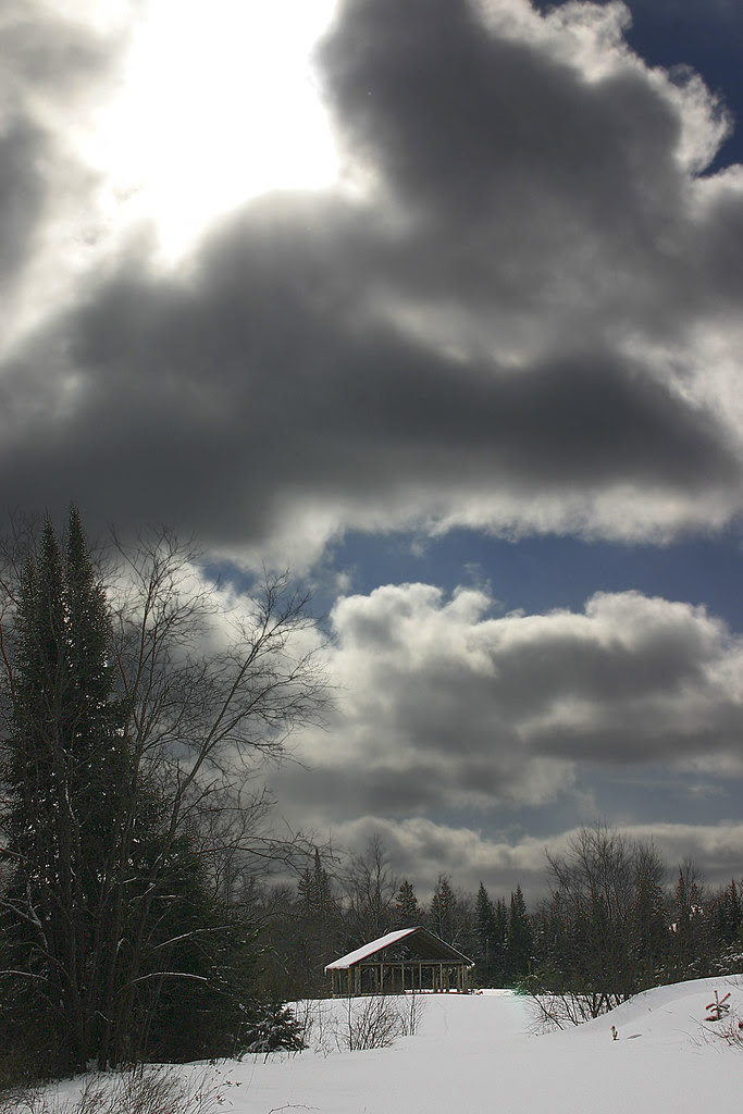 old planer mill and clouds