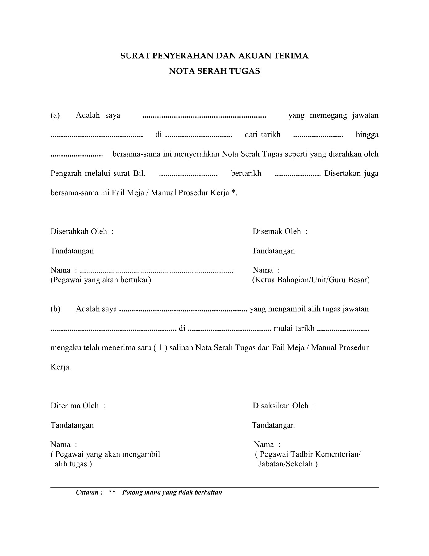 Surat Arahan Nota Serah Kerja