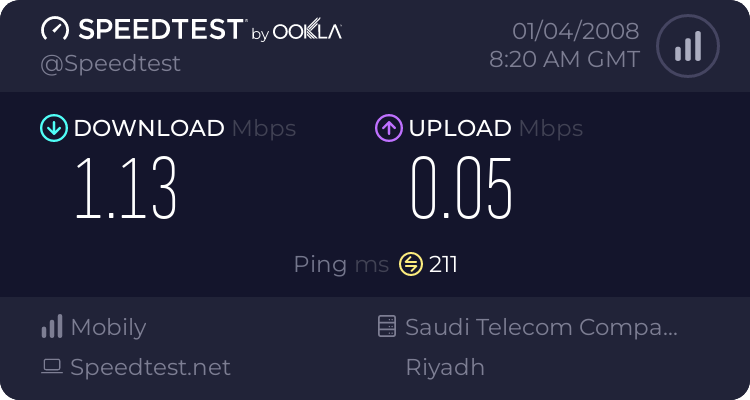 Speednet result with mobily connect