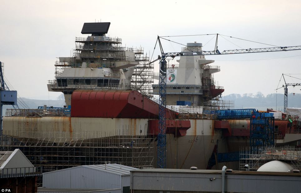 Work in progress: The HMS Queen Elizabeth aircraft carrier will be around 290 metres long which is the equivalent to 28 London buses parked end-to-end
