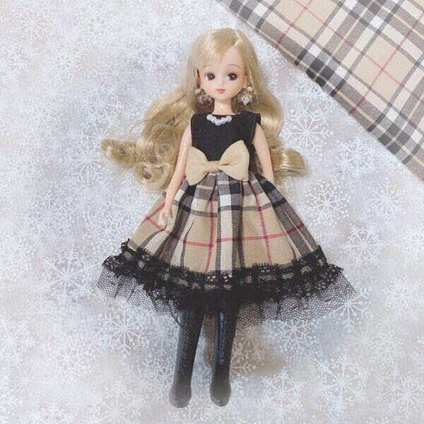 ブラウンチェックワンピース リカちゃん ブライス ハンドメイド Lohasfesta Mall