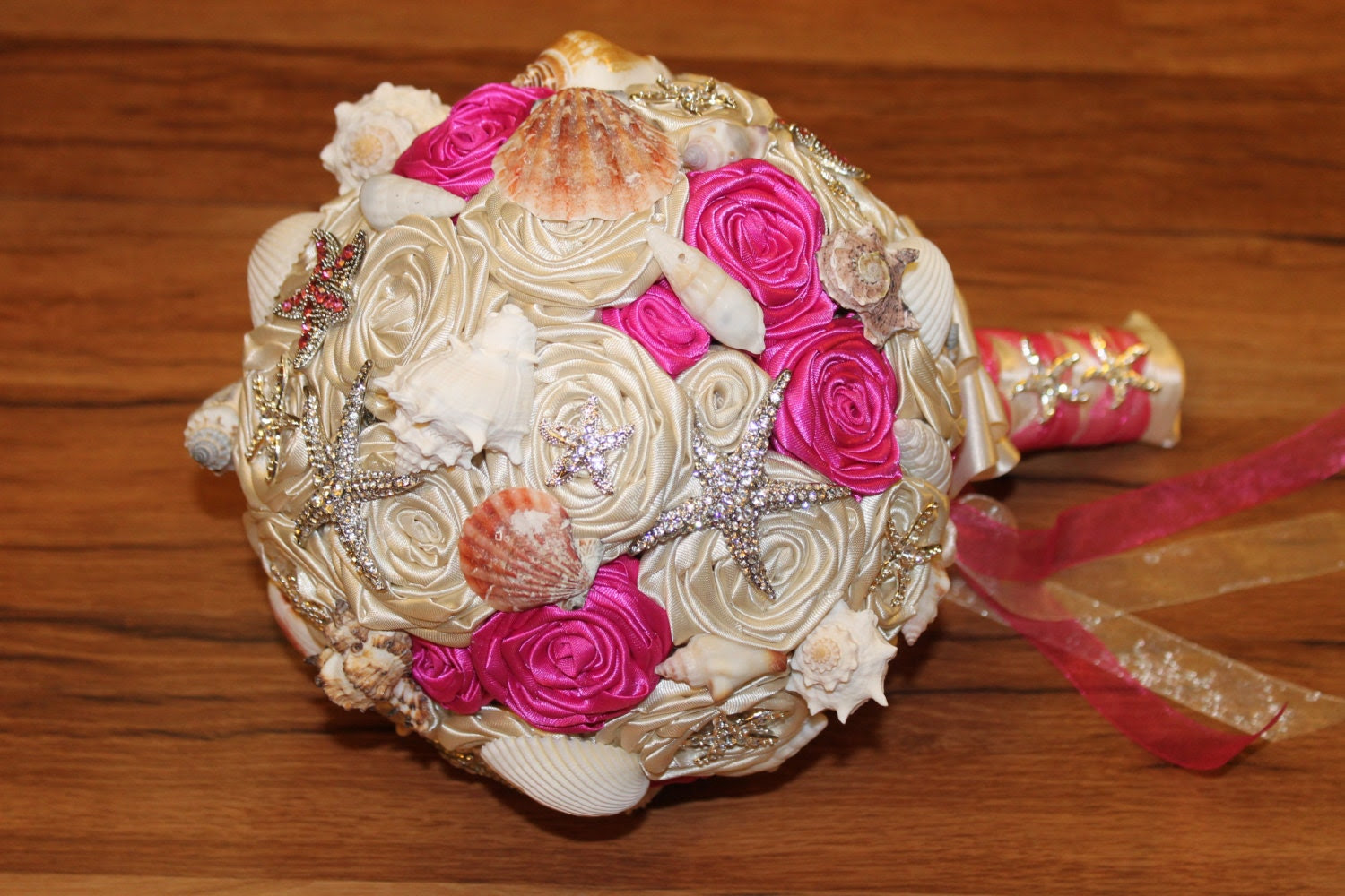 Pink Starfish Brooch Bouquet, Pink Beach Shell Bouquet, Pink Sea Shell Bouquet, Destination Wedding, Nautical Theme