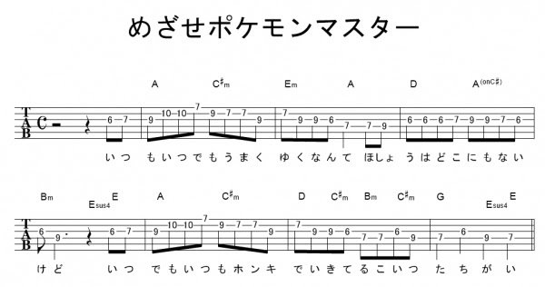 めざせポケモンマスター ｻﾋﾞ 松本梨香 ギターtab譜 ﾒﾛﾃﾞｨ ｺｰﾄﾞ ギターワサビトscore