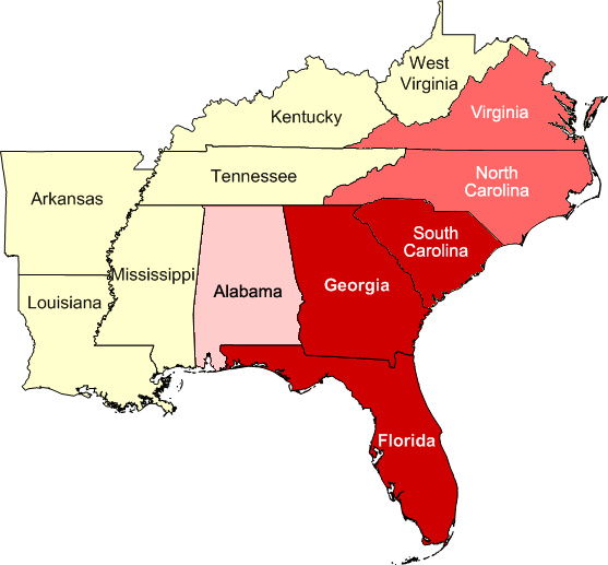 Map Of South East United States