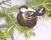 Felted Wool Chickadee On Nest Of Eggs