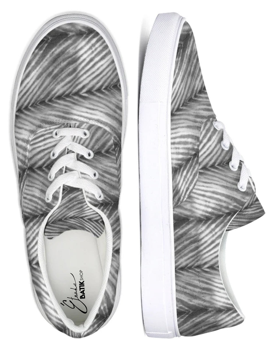 Grey Shibori Striped Lace Up Canvas Shoe Etnahs Batik Shop
