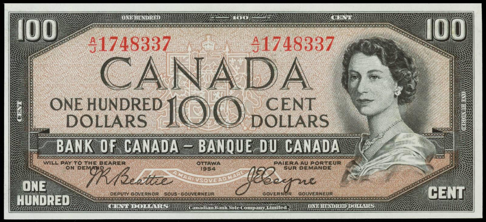 pix Bank Of Canada One Dollar Bill 1954 Value canadian currency