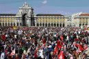 People gather to protest against austerity on Lisbon's main square Praca do Comercio