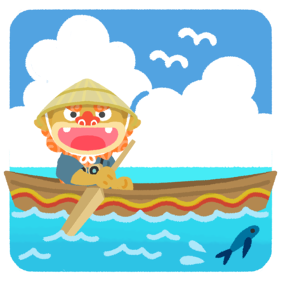 サバニに乗っているシーサー 海の無料素材 イラスト沖縄 おきなわ
