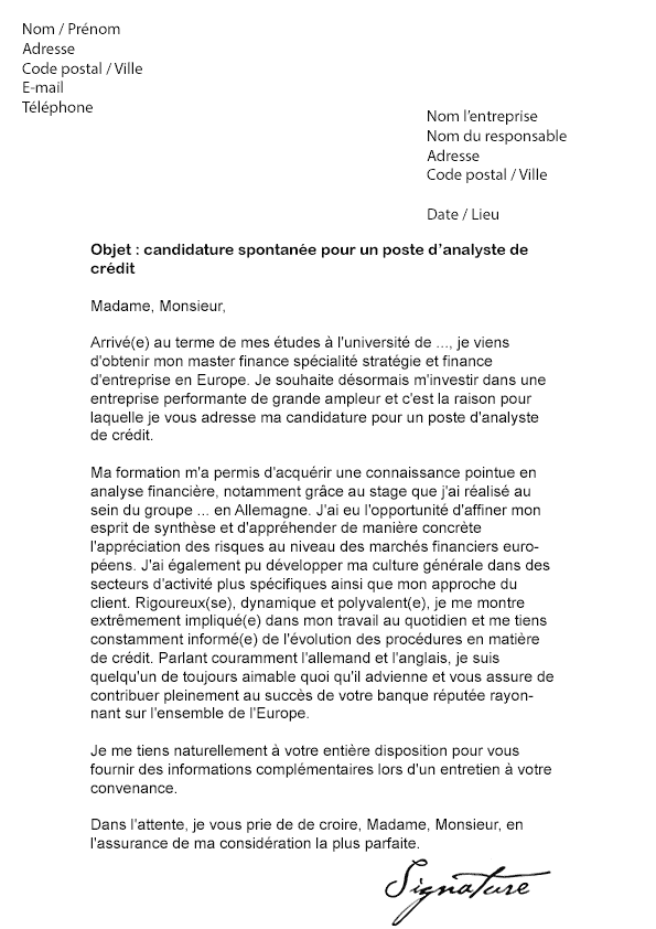 modele lettre de motivation finance