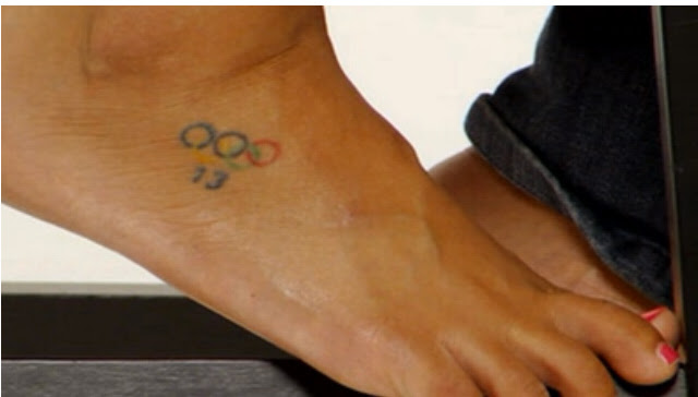 View full sizeJulie Chu's Olympic tattoo appears in this shot from an NBC 