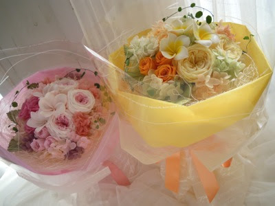 両親贈呈用のお花 プルメリアの花束ピンク色 Chouette Shopblog