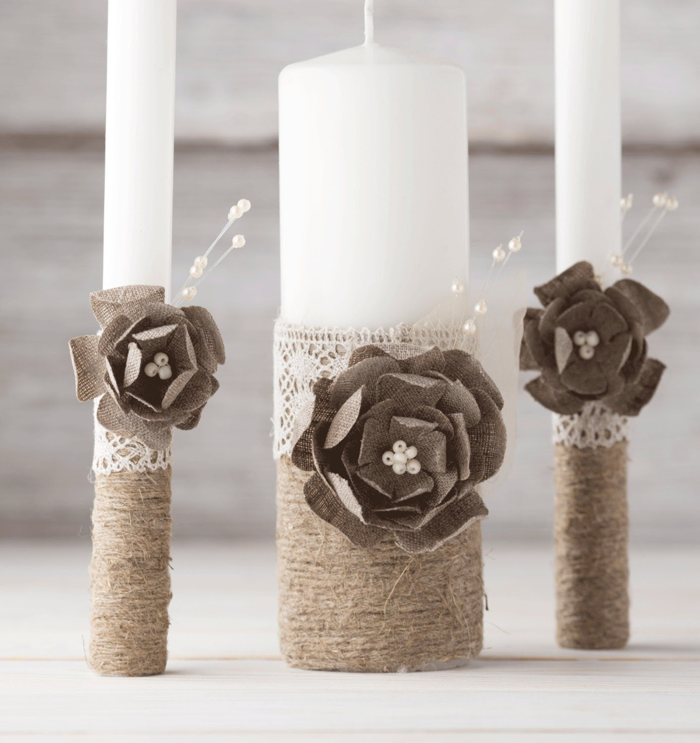 Unity Candle Set Rustic Wedding Candle Set Rustic Wedding Unity Candle Burlap and Lace Rope