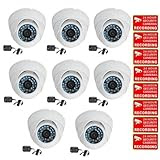 VideoSecu 8 Pack Outdoor IR Dome CCTV Security Cameras Day Night Home Surveillance Infrared Color CCD Wide Angle Lens with Bonus Power Supplies and Security Warning Stickers CCW