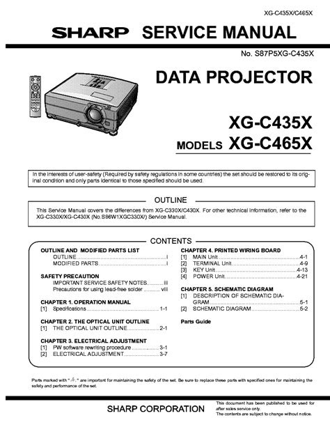 Free Sharp Xg C435x Xg C465x Data Projector Service Manual (PDF / ePub)