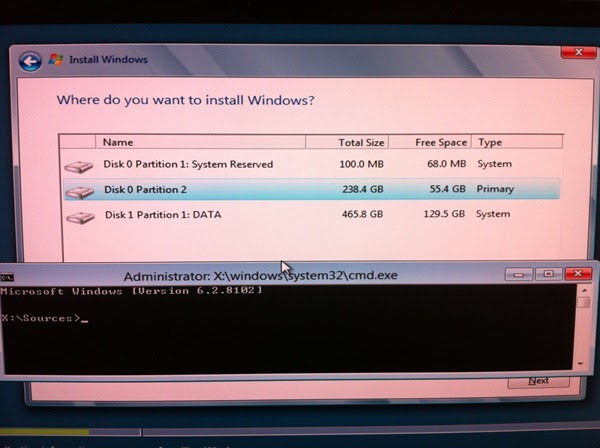 Shift-F10 from within Windows 8 Setup Shift-F10 from within Windows 8 Setup