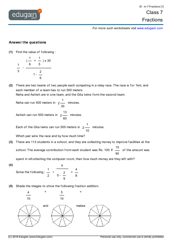 NEW 429 FRACTION WORKSHEET FOR GRADE 7 | fraction worksheet