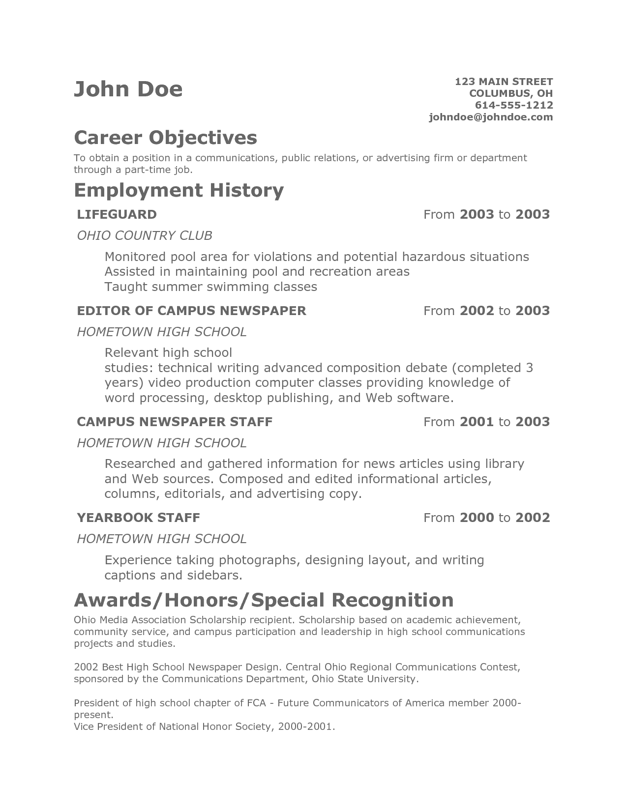 Teenage Resume Template – Task List Templates