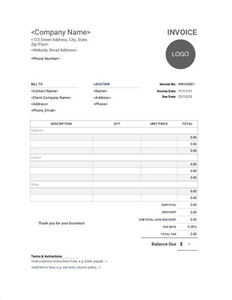 Contractor Invoice Templates | Free Download | Invoice Simple