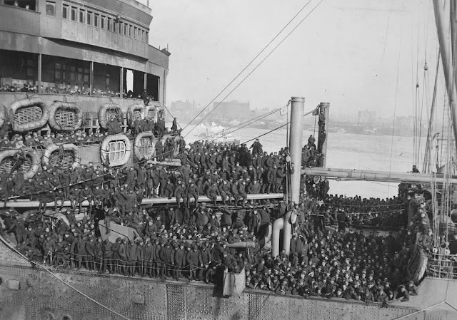 Original caption: The Leviathan that brought back 166th Infantry. The Leviathan returned with 12,000 of our boys from France. Among them were the 166th Infantry, 42, Rainbow Division