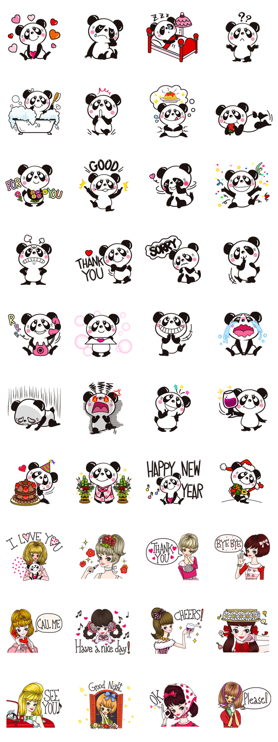 内藤ルネ パンダ ガール Line公式スタンプ Lineで使えるスタンプを紹介 スタンプひろば