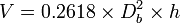 V={0.2618 \times D_b^2 \times h}