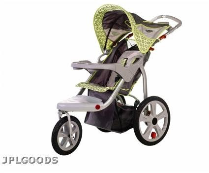 Safari Swivel Wheel Jogger Single Stroller in Gray / Green